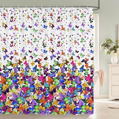 Beautiful Butterfly Shower Curtains Waterproof Fabric Floral Bath Curtains For Bathroom Bathtub Bathing Cover With Hooks