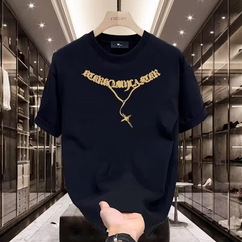 Guochao Herren T-Shirt mit schwerer Stickerei, lockere Passform - Trendiger chinesischer Stil, Sommer, Kurzarm, Übergrößen erhältlich.