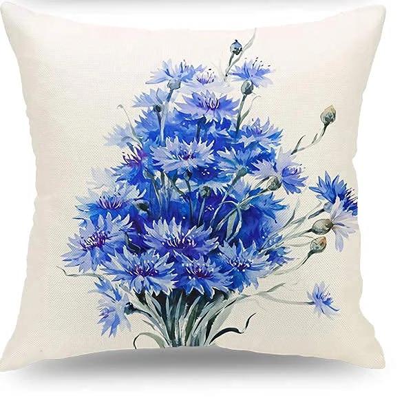 

Современная льняная наволочка с синим акварельным цветком, чехол для диванной подушки, украшение для дома, может быть изготовлена по индивидуальному заказу 40x40 50x50 45x45 40x40cm16x16Inch