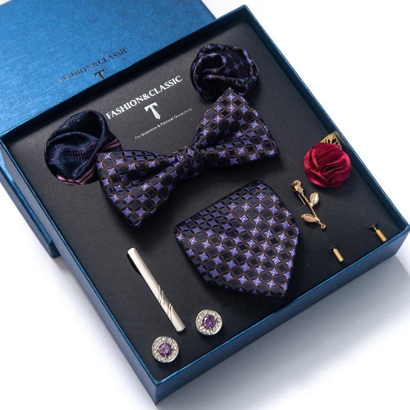 Men's 8-Piece Formal Accessory Set: Bow Tie, Corsage, Brooch, Cufflinks for Weddings.
