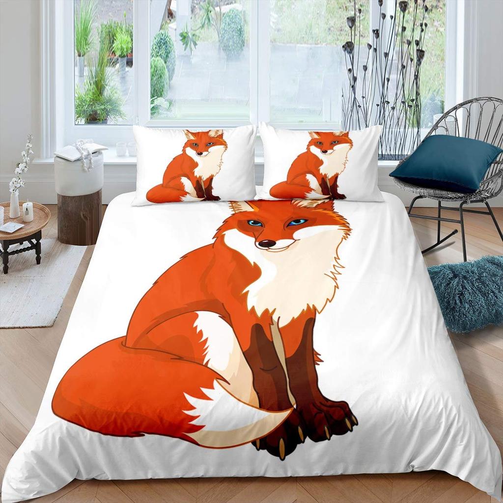 Natural Bedding Set 3Pcs For Boys Girls Cartoon Wildlife Animal Flower Print Comforter Cover Green Microfiber Duvet Cover Set