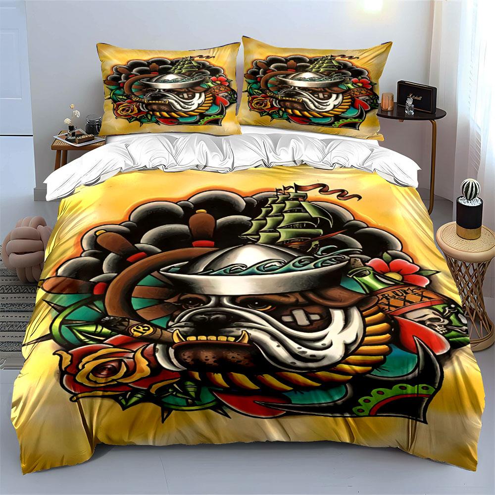 Bulldog, ship, and roses. Bedding sets Duvet cover sets Duvet covers Pillowcases(1 * Duvet Cover 2 * Pillowcases without duvet insert)