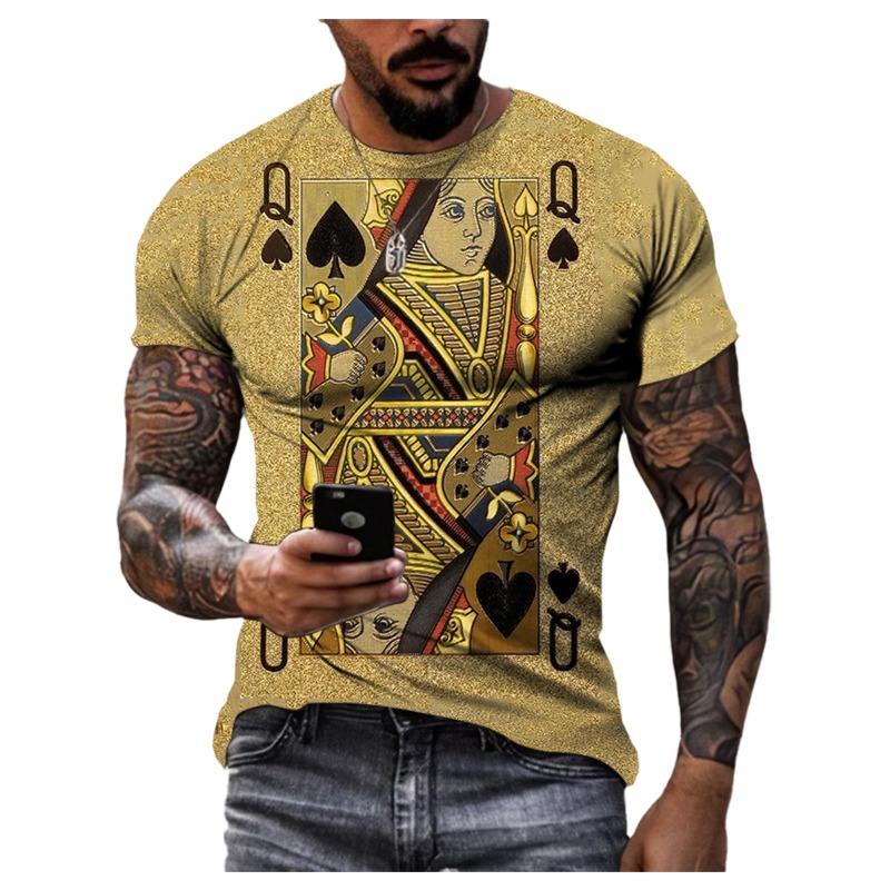 Playing Cards 3D Printing Summer Men's Personality T-Shirt Shirt Hip Hop Trend Large Size Short Sleeve Casual Fashion Sports Top