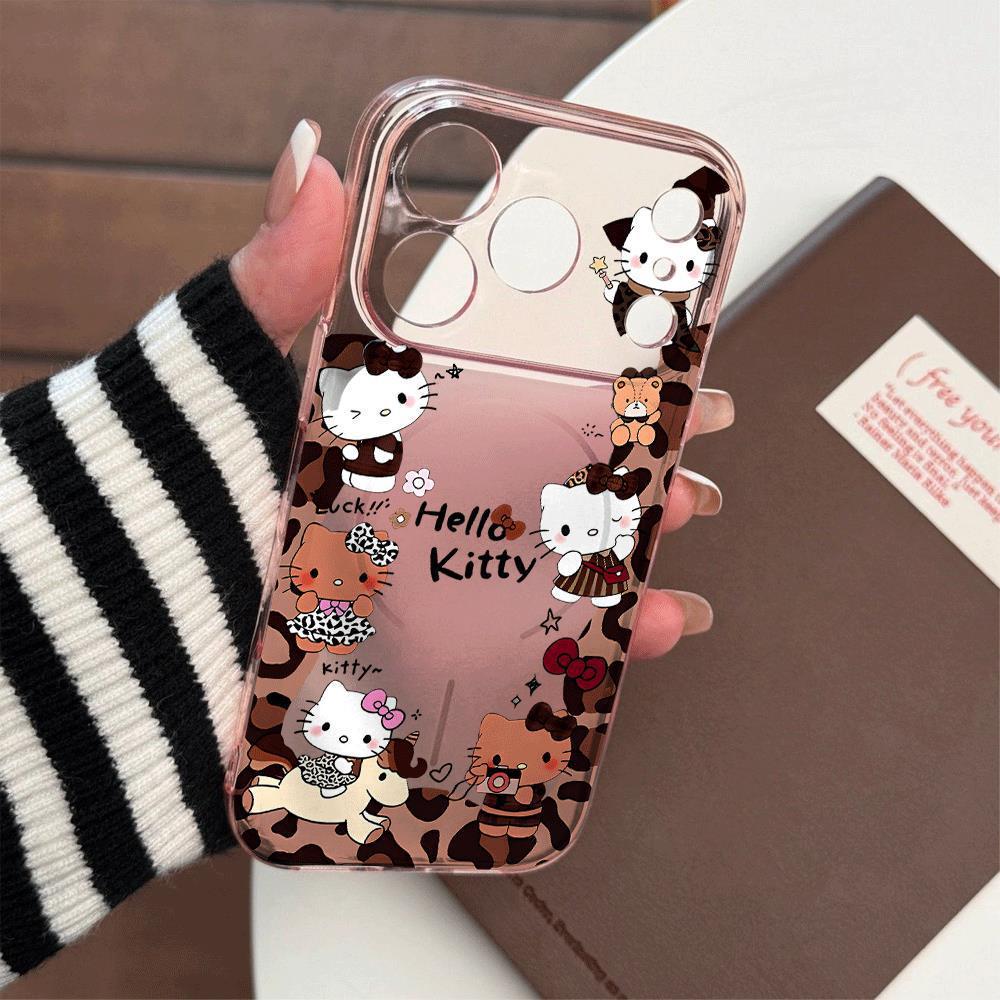 Leopard Print Hello Kitty Apple Case for 11-17  Models with Magnetic Suction Apple 13 Pro