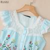 ZANZEA Women Elegant Lace Splice Square Collar Casual Sleeveless Floral Print Vest Tops
