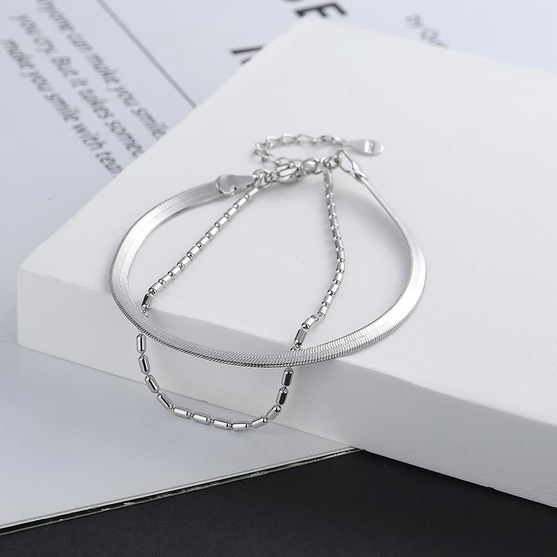 925 Silver Geometric Square Round Bead Bracelet For Women Personality Temperament Simple Hand Jewelry Party