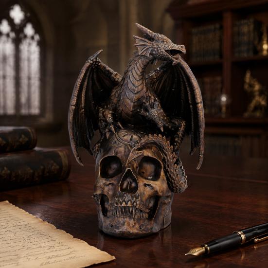 Abstract Dragon Ornament Flying Skull Resin Statue, On Human Figurine, Bookshelf Display Figurine Halloween Sculpture, Gothic Garden Decor for