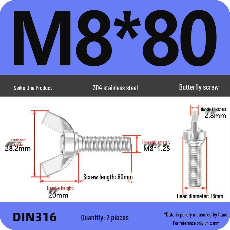 304 Stainless Steel Hand-Tightening Butterfly Weld Screws - Ram Horn M4 M5 M6 M8