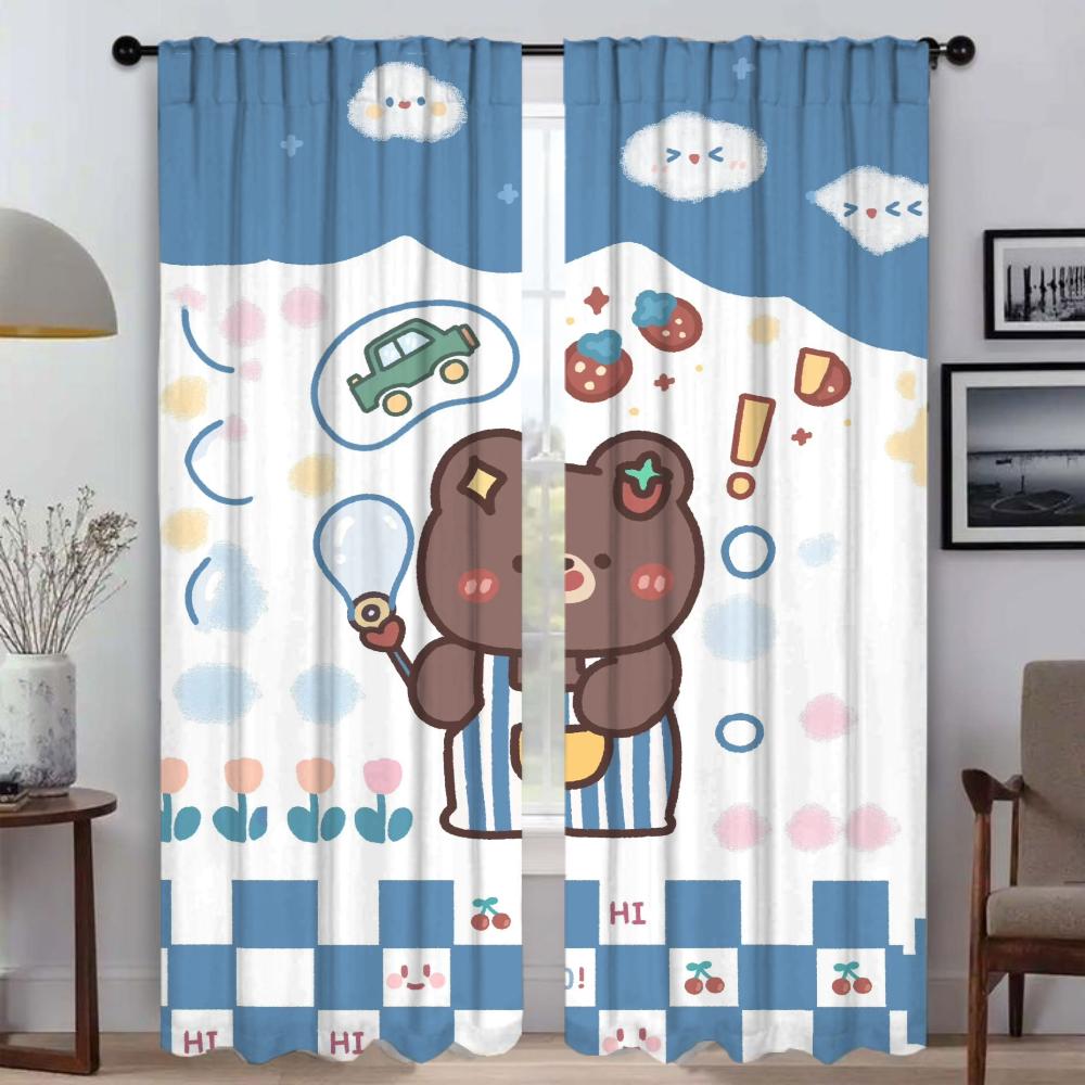 Bear Home Interior Curtains for Camera Partition Modern Living Room Curtains 2 Pieces Shades Window Curtain Tulle for Bedroom