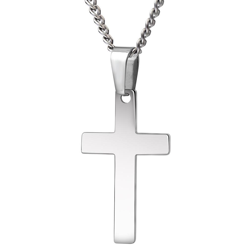European  American Versatile 35MM Smooth Stainless Steel Cross Pendant with Steel Chain, Laser Logo Optional