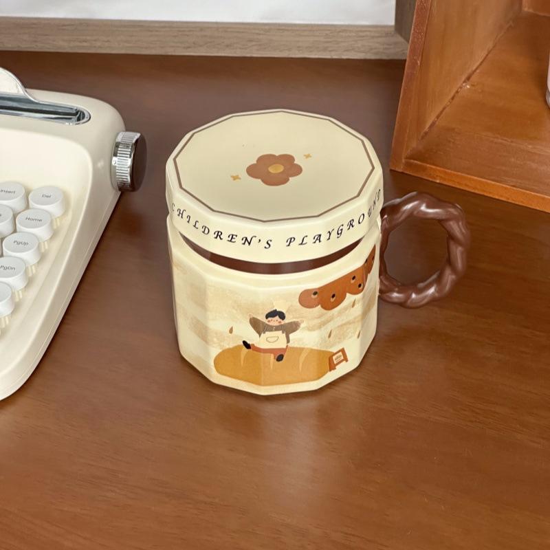 

Maillard Mug Cute Ceramic Cup with Lid Spoon Male and Female Retro Water Cup Office Coffee Milk Cup 401-500ml
