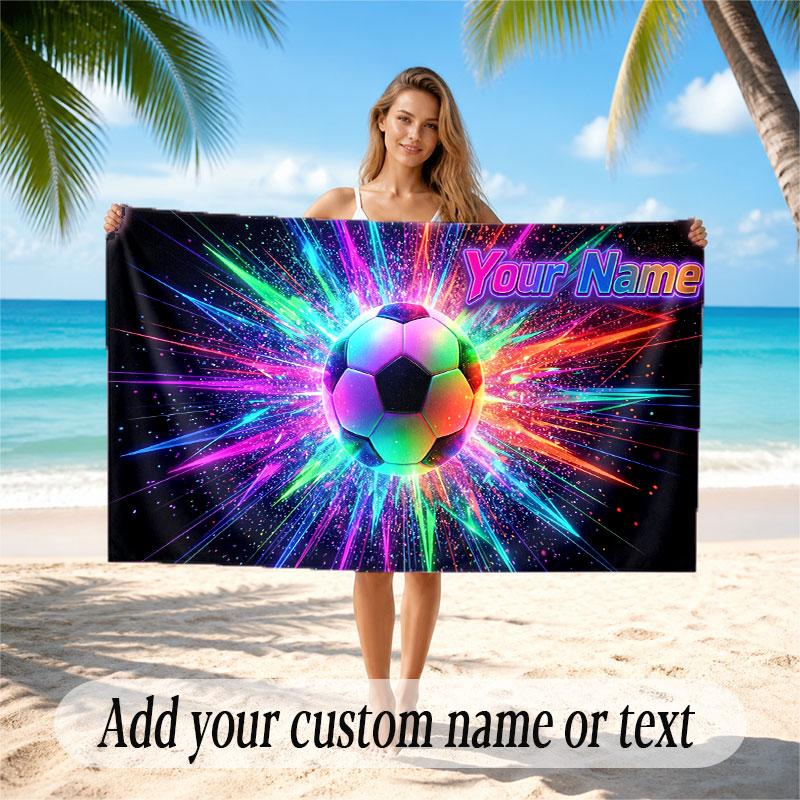 Soccer Theme Beach Towel Personalized Custom Name & Text Soft Quick Dry Beach Towel for Swimming Travel