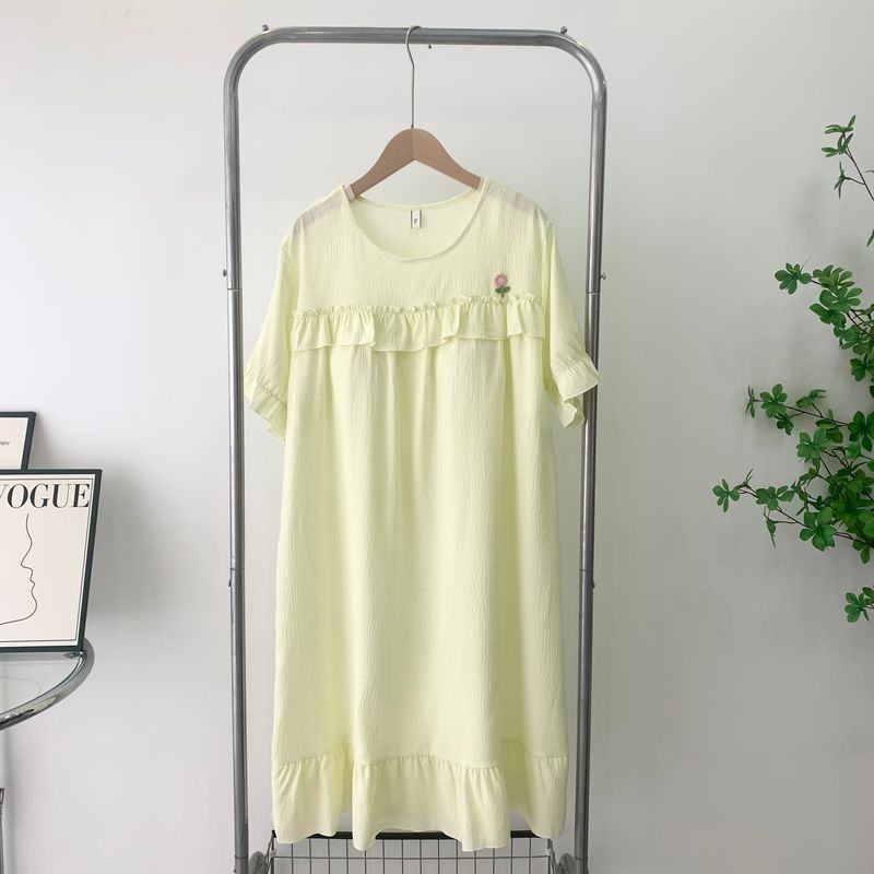 Nightdress Women with Chest Pad Fashion Tape Summer Short Sleeve Loose Princess Style Lace Pajamas Sweet Elegant Homewear
