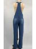 Damenmode Jumpsuit mit Kordelzug: Locker geschnittene Denim-Latzhose mit Schnürungsdetails