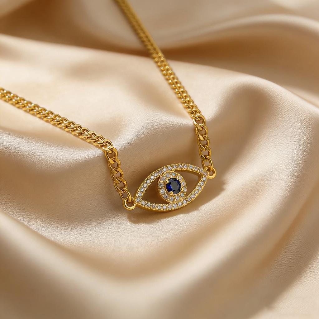 Evil Eyes Pendant Necklace for Women Shiny Zircon Lucky Blue Eye Charm Necklace Boho Luxury Jewelry Gift