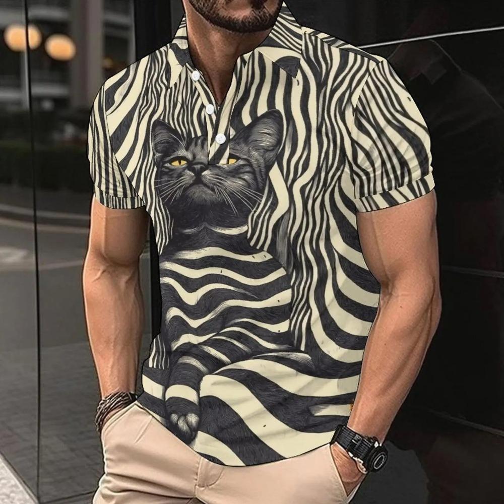 3D Printed Men's Polo Shirt Short Sleeve Turn-down Collar Breathable Spring Fit Casual Men Clothing Top