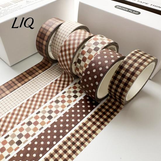 Artistic Washi Tape Roll 6 Rolls Plaid Set, Grid Checkered Pattern Masking Tape, Self Retro Adhesive Decorative for DIY Crafts, Journal, Scrapbook,
