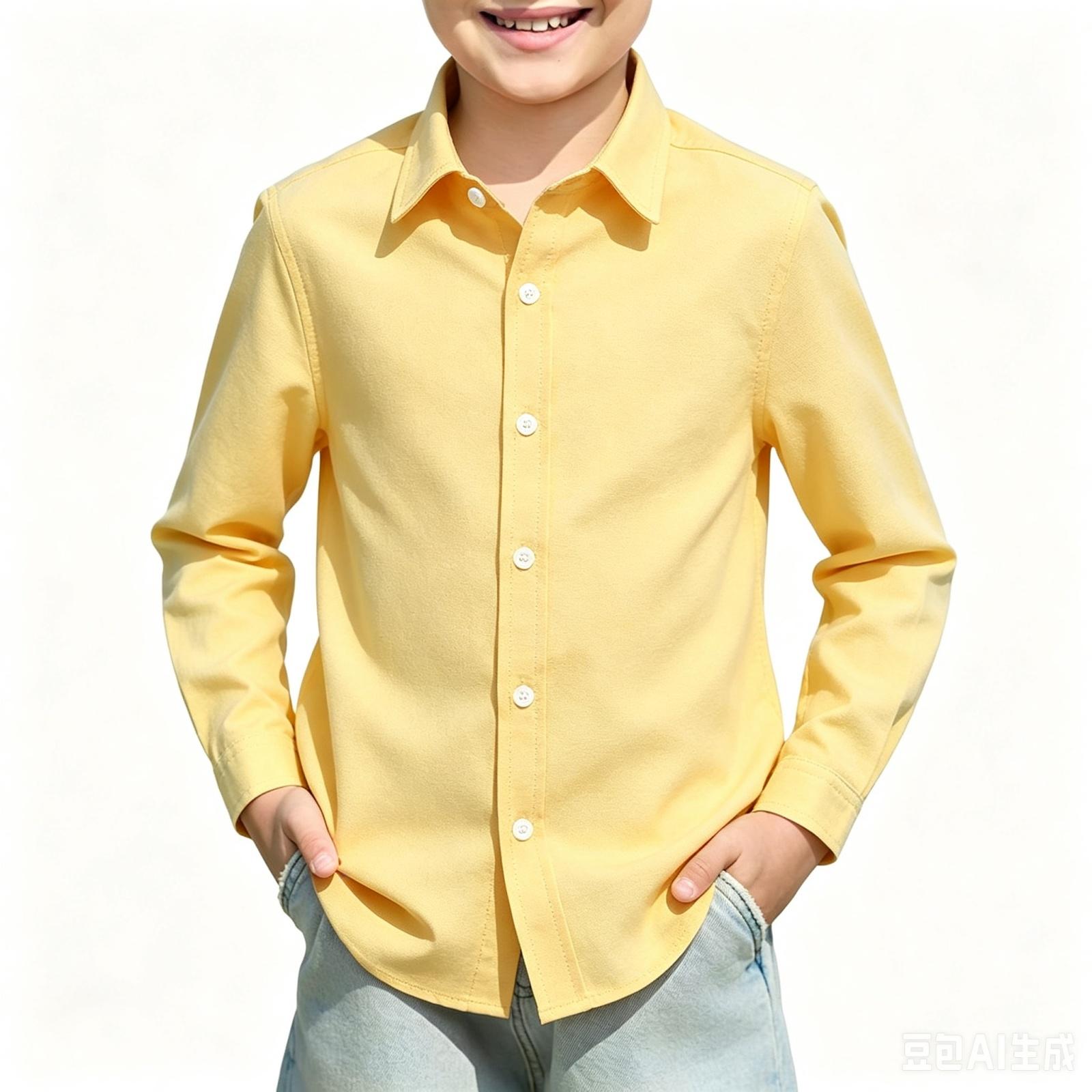 Langarm-Schulhemd für Kinder - T-Shirt mit Kragen für Jungen und Mädchen 120 gelb