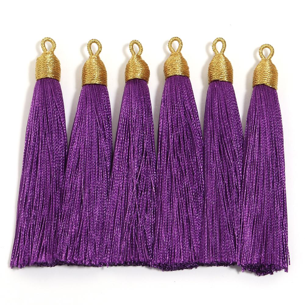 6pcs/Lot 85mm Gold Color Head Tassel Fringe Handmade Polyester Silk Tassel with Hanging Loop Bookmark Jewelryy Making Bookmark