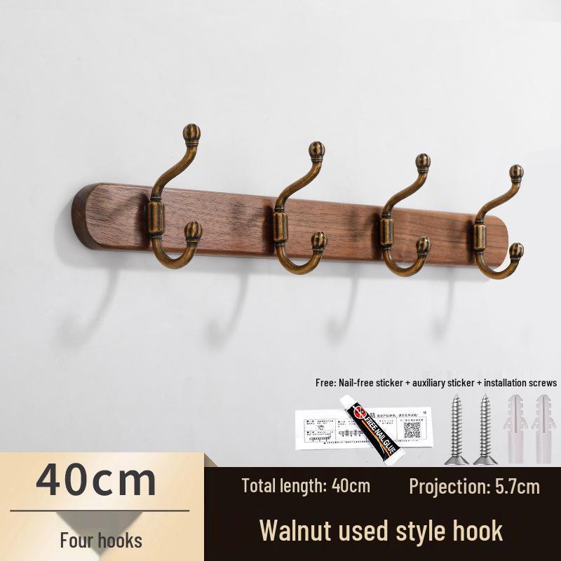 Chinese Style Solid Wood Wall-Mounted Coat and Hat Rack - Vintage Design