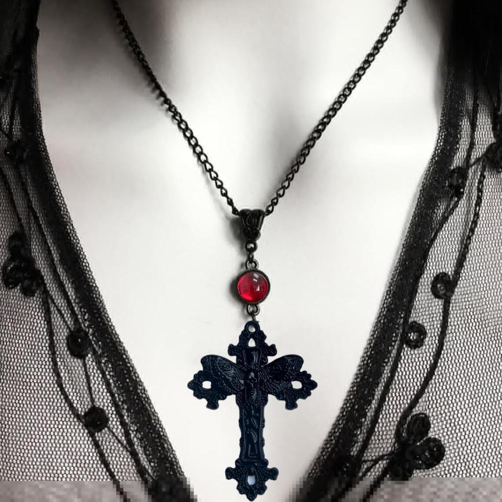 Gothic Punk Cross Butterfly Necklace With Alloy Pendant For Women