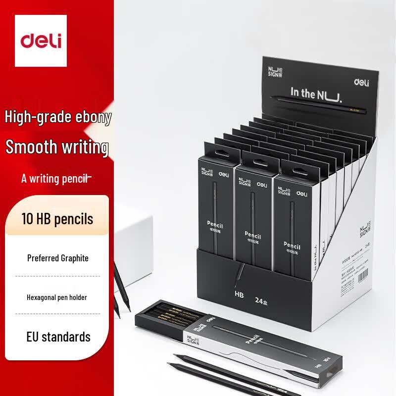 Deli NS722 HB Black Wood Graphite Pencils, 10-Pack