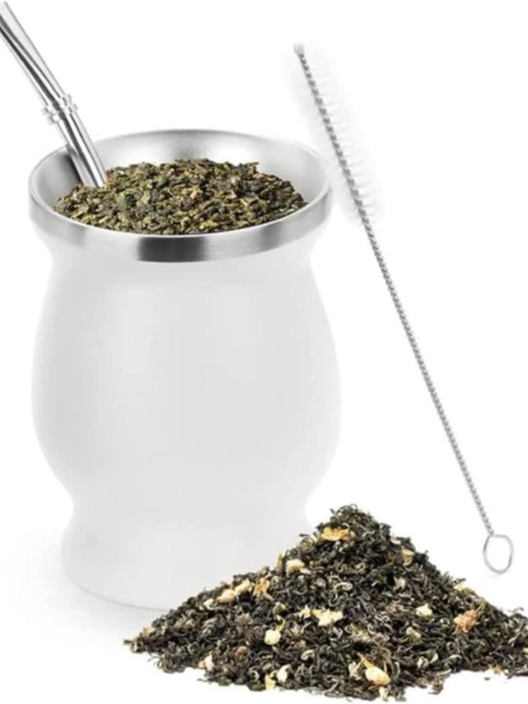 Stainless Steel Yerba Mate Cup 8oz Double Wall Yerba Mate Gourd with Spoon Straw Cleaning Brush for Home Office