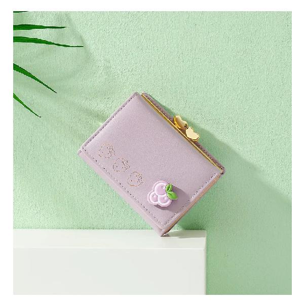 Süße kleine Leder-Taschengeldbörse für Damen Fruchtmuster Bifold Münzbörse Damen Mini Kurze Geldbörse Geldkartenhalter Clutch Bags