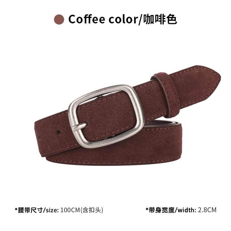 Echtes Leder Wildleder Gürtel Damen Dekoration Modisch und Schlicht High-End Hong Kong-Stil Retro Literarisch Dornschließe Gürtel Tide