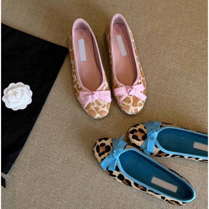 Fashion Leopard Women Loafers Shoes Fashion Flats Sandals Bow Dress Woman Heels Shoes 2025 Designer Brand Elegant Lolita Mujer Zapatos