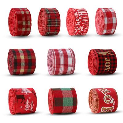 Black Red Snowflake Plaid Faux Linen Christmas Ribbon Bow