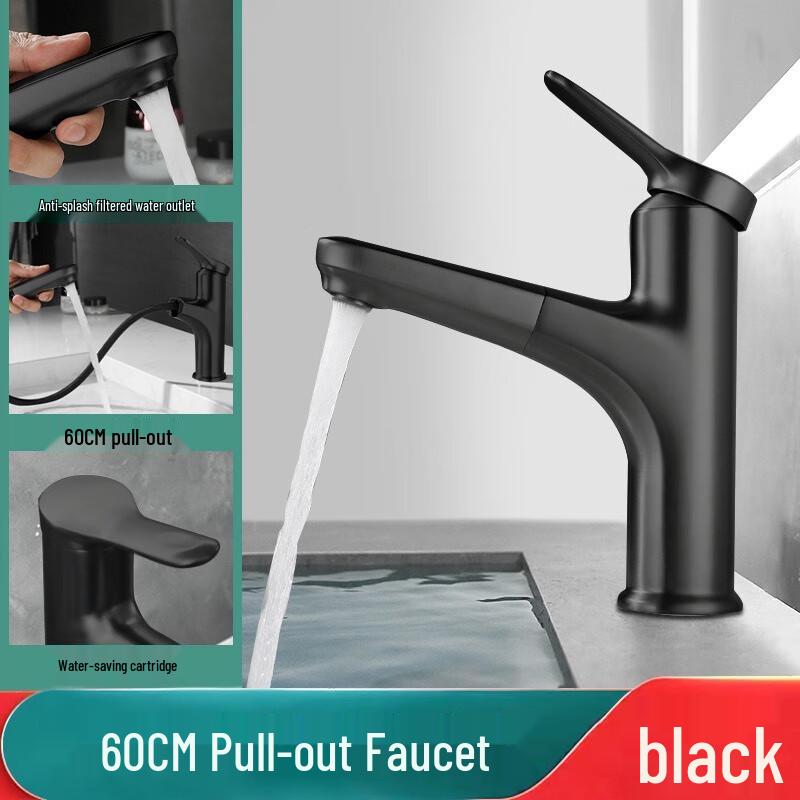 TLXT Elegant Black Pull-out Basin Faucet