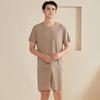 2Pcs/Set Men Pajamas Set O-Neck Short Sleeve T-shirt Elastic Waist Shorts Set Solid Color Home Clothing Suit