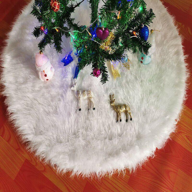 Christmas White Tree Skirt Base Faux Fur Xmas Floor Mat Decoration Ornament