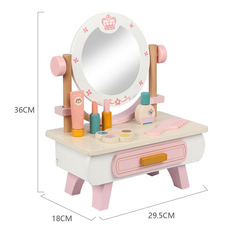 Cosmetics Pretend Wooden Table Interactive Elements Kid Play Developmental Skill