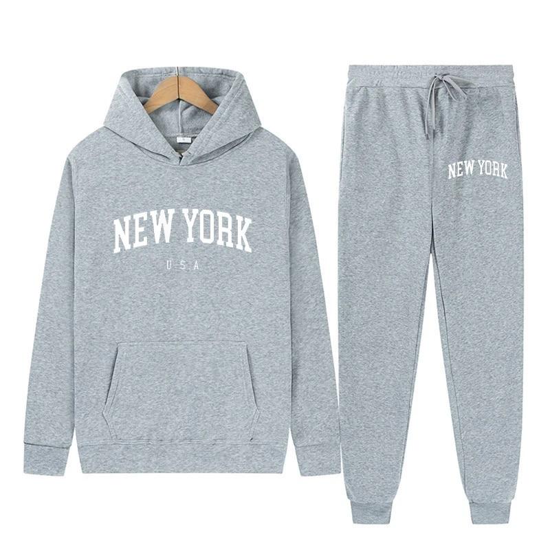 New York Letter USA City Hoodies + Hosen 2-teiliges Set Damenmode Sweatshirts Damen Casual Kapuzenpullover Sportwear-Anzug
