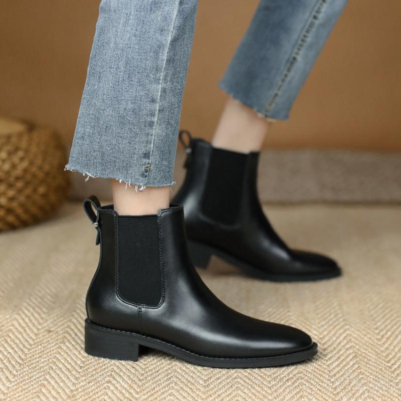 Women's Short Boots British Style Thick Heels Thick Sole Thin Spring and Autumn Single Boots