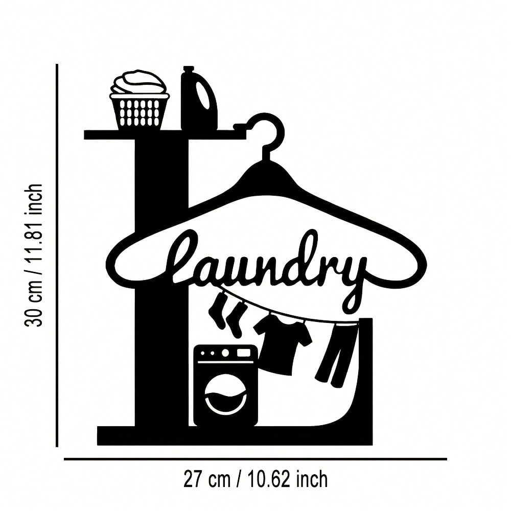 Laundry Room Decor Metal Wall Art Sign Elegant Black White Durable Storage Shelf for Home Office Bathroom Kitchen