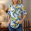 Dámské topy s krátkým rukávem, letní trička, květinový potisk, výstřih do V, ležérní základní trička s knoflíky, tuniky
