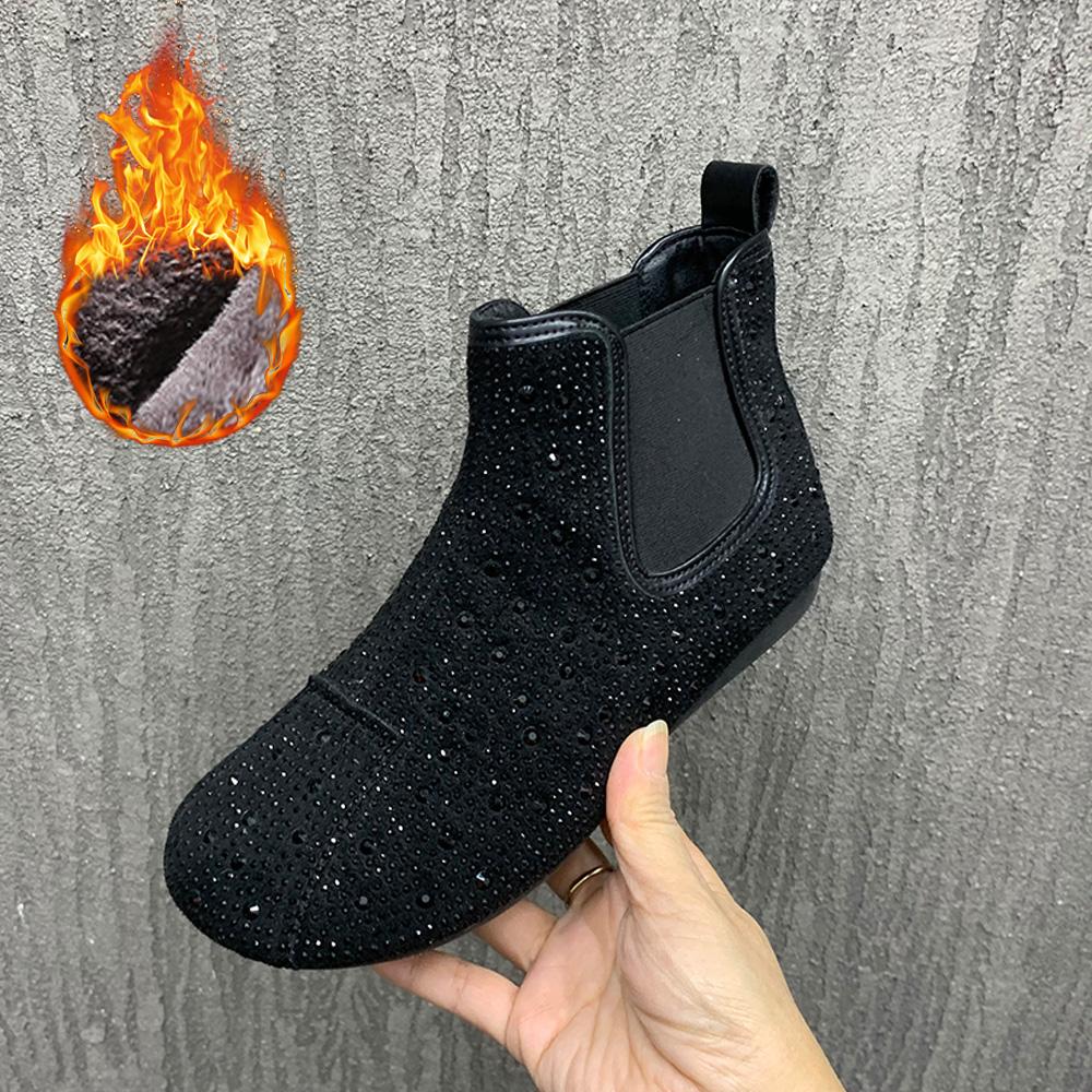 Winter Women Boots Warm Fur Snow Boots Fashion Rhinestone Ankel Boots AntiSlip Plush Casual Flats Boots Autumn Women Shoes