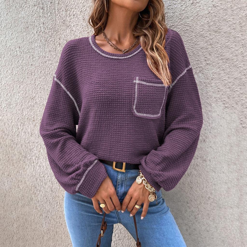 Women's Long Sleeve T-Shirt Loose Casual Long Sleeve Sweatshirt With Pockets