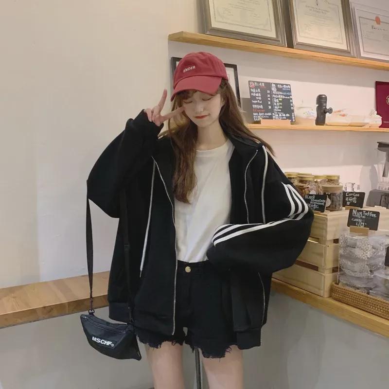 Official Women's Classic Oversized Hooded Zipper Sweater, 2020 Autumn/Winter Plus Velvet Jacket, Trendy Top