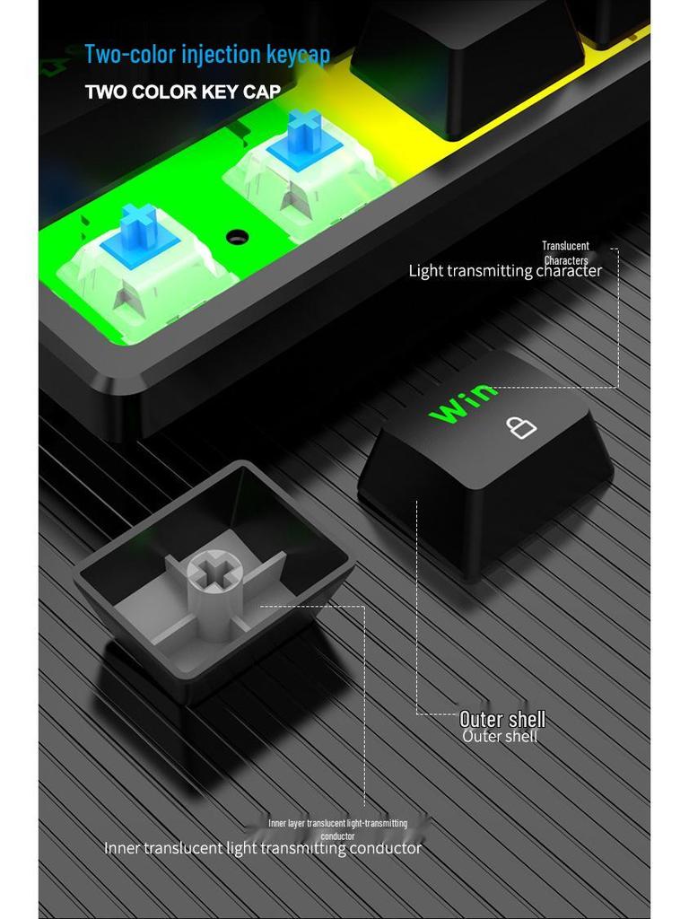 K104 Mechanical Keyboard, Blue Switch, 7-Color Lighting, 26-Key Anti-Ghosting for Office and Gaming.