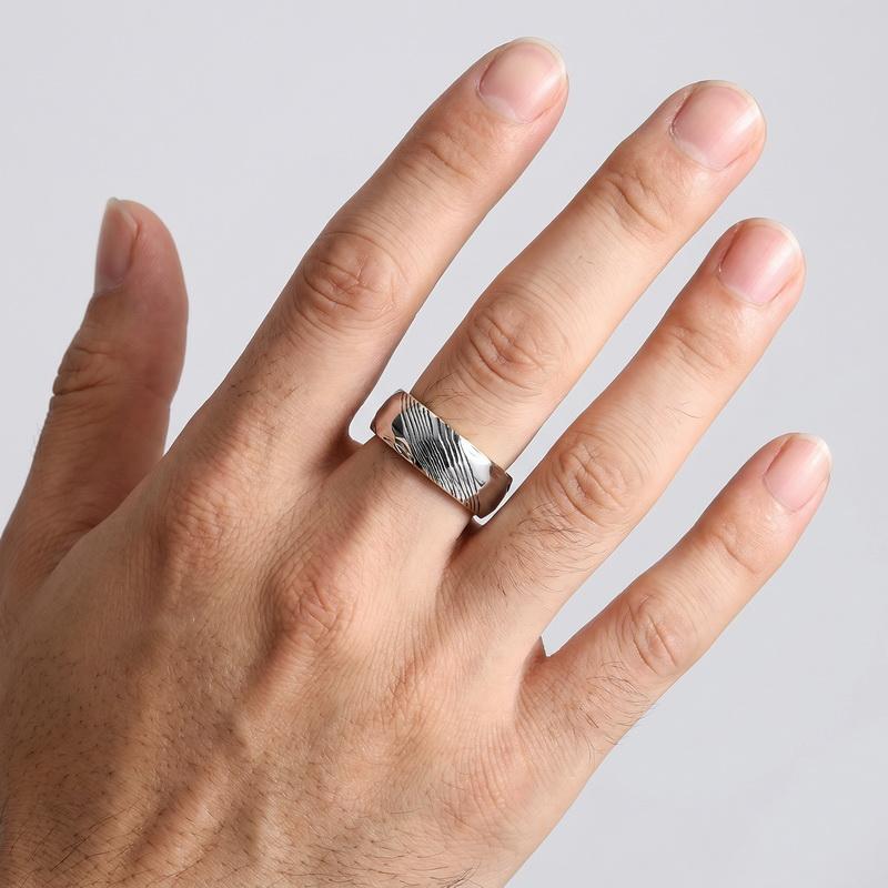 Wide Two-tone Textured Stainless Steel Ring for Men Women Anillos Vintage Wave Pattern Band Rings Size 6-9 Jewelry