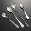 4pcs Stainless Steel Hanging Cup Spoon Twisting Teaspoons Polished Coffee Spoon Set  Cafe Supplies