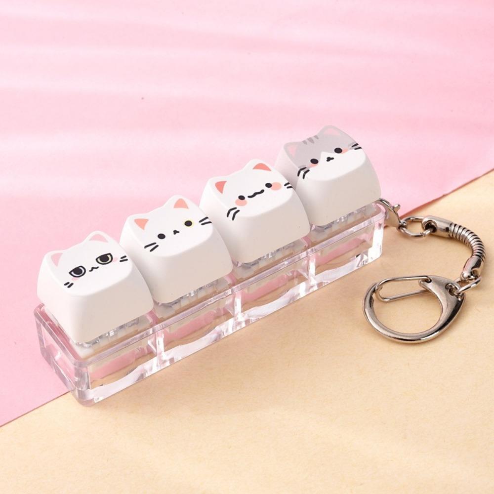 Creative Cat Fidget  Keychain Kawaii Keycap Keychain Cute Finger Keyboard Pendant  Backpack Pendant