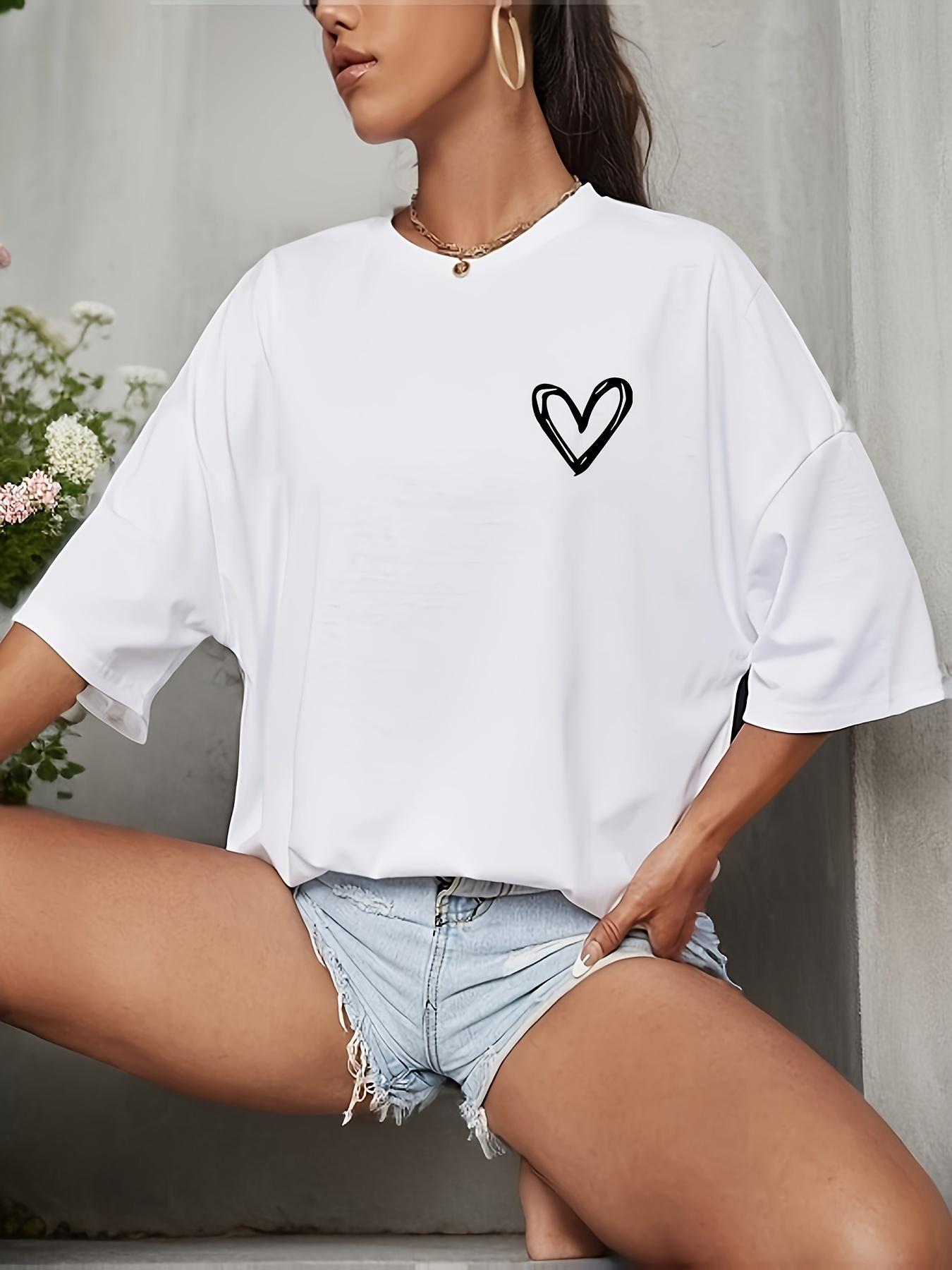 

Women s Oversized White Casual T-Shirt with Black Heart Pr XXL дубильная кора