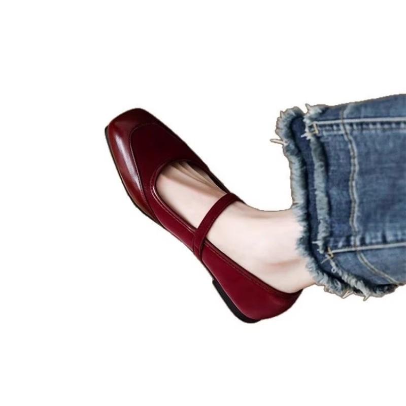 Mary Jane single shoes women's flat spring new shoes temperament red with skirt versatile