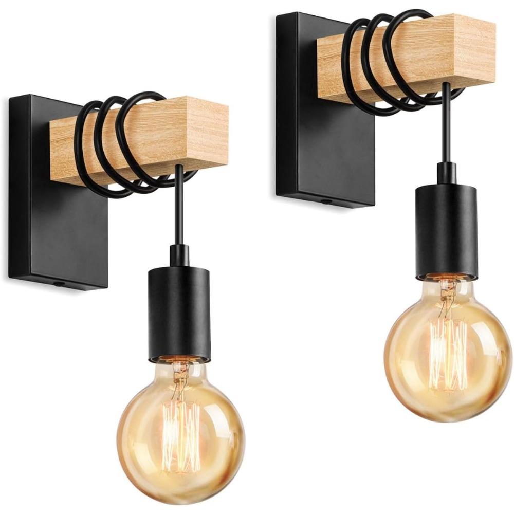 Retro Wooden Wall Light Vintage Industrial Wall Sconce Light Indoor Rustic Wall Lighting Fixture for Living Room Stair Hallway