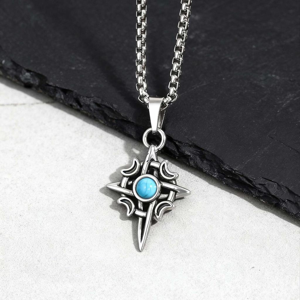 Vintage Wikinger Keltisches Knotenmuster Halskette für Männer, Edelstahl Naturstein Halskette, Punk Heilstein Schmuck Geschenk